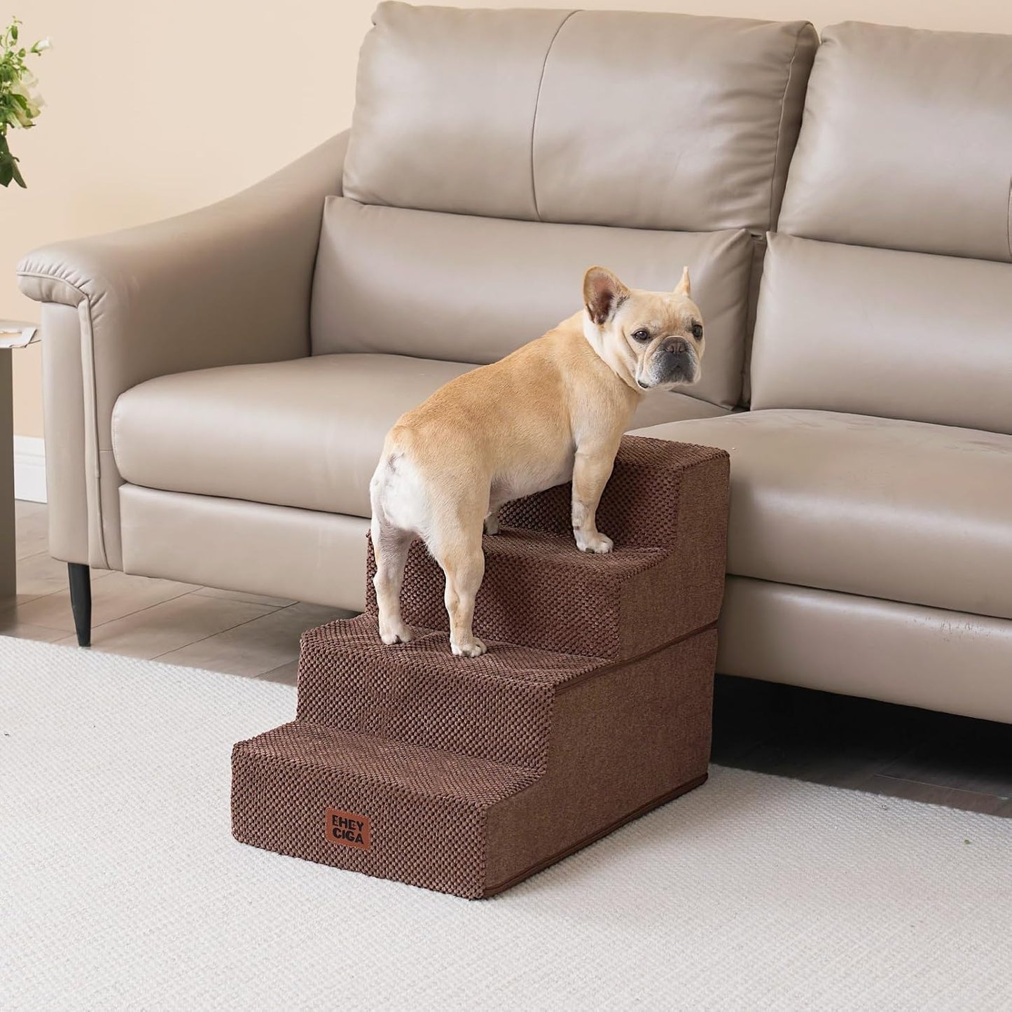 EHEYCIGA Dog Stairs for High Bed 22.5" H, 5-Step Dog Steps for Bed, Pet Steps for Small Dogs and Cats, Non-Slip Balanced Pet Ramp Indoor, Grey