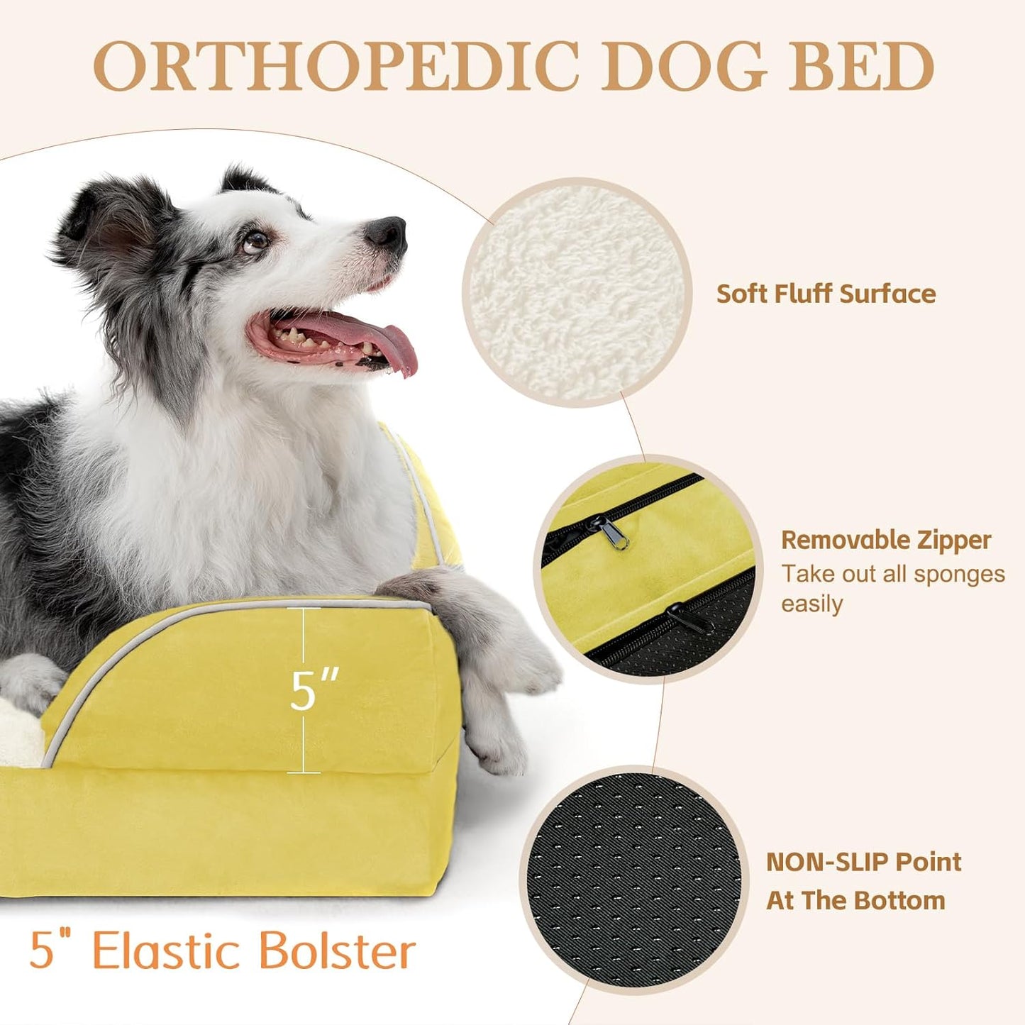 Comfort Expression Orthopedic Dog Bed for Extra Large Dogs 42x30 Inch, Waterproof Egg Crate Foam XL Pet Bed with Removable Bolsters, Dog Couch with Washable Cover & Non-Slip Bottom, Grey - Colors B