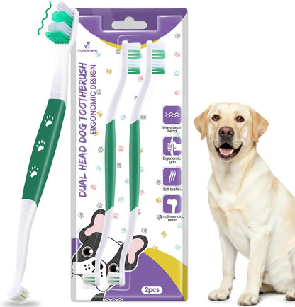Dog Toothbrush – Newly Upgraded Dual-Head Design with 60° Wavy Bristles – Gently Surrounds Teeth for Deep Cleaning and Plaque Removal – Non-Slip Handle, Ideal for Daily Pet Dental Care (Pink, 1-Pack)