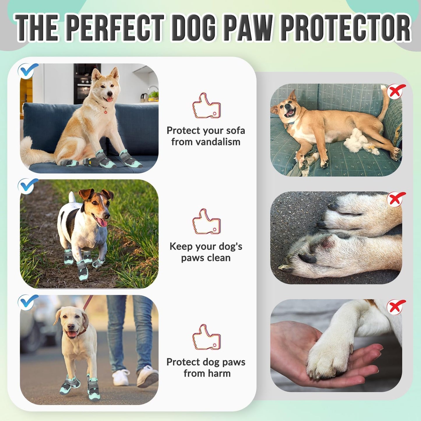 SlowTon Dog Shoes for Large Small Medium Dogs - Breathable Dog Boots for Summer Hot Pavement, Paw Protector for Outdoor Walking Winter Snow, Anti-Slip Rubber Dog Booties for Hardwood Floor (Green, 6)
