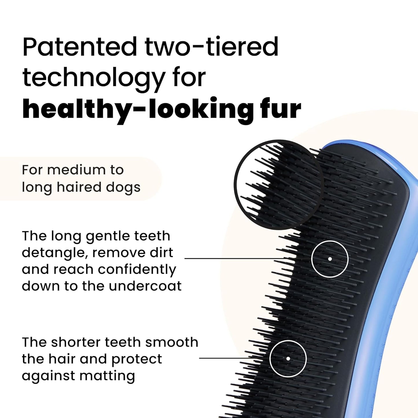 Pet Teezer Detangling Dog Grooming Brush, Dog Bath Brush for Long Haired Breeds and Wet or Dry Fur, Large, Navy & Orange