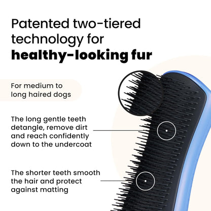 Pet Teezer Detangling Dog Grooming Brush, Dog Bath Brush for Long Haired Breeds and Wet or Dry Fur, Large, Navy & Orange