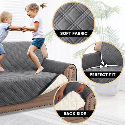 PrinceDeco 100% Waterproof Couch Cover for 3 Cushion Couch Sofa Pet Friendly Non-Slip Couch Cover for Dogs Washable Water Resistant Furniture Protector with Elastic Straps(Sofa 68", French Oak)