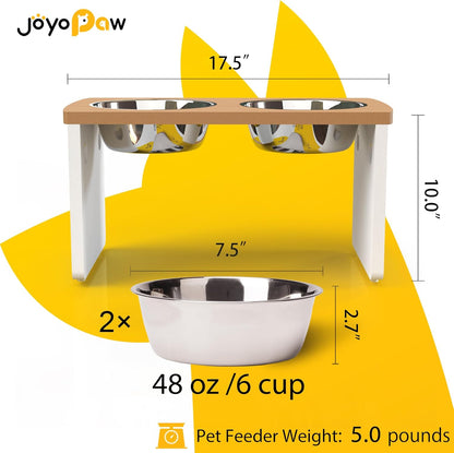 Elevated Dog Bowls, Bamboo Raised Dog Bowl for Medium Dogs, with 2 Stainless Steel Bowls (7'' Tall-40 oz Bowl)