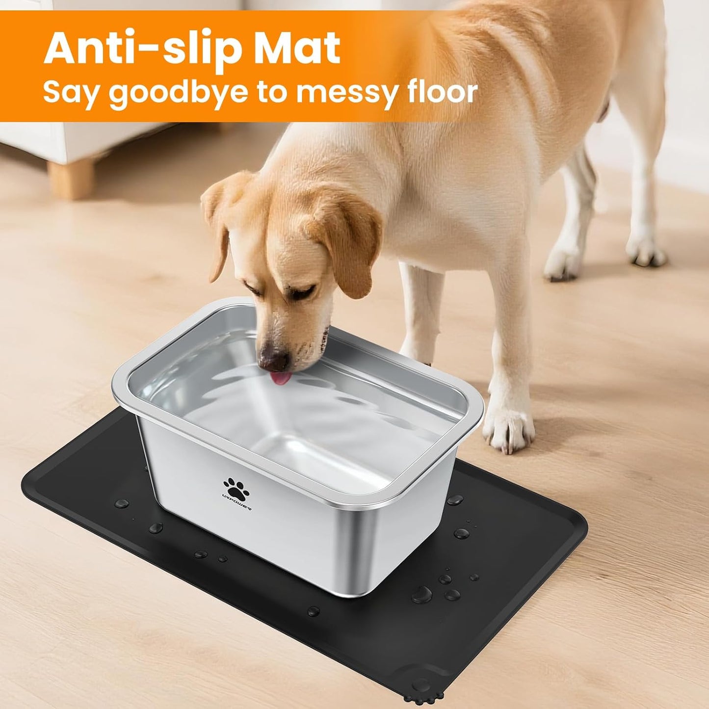 URPOWER 2 Pack 1.25 Gallon Large Dog Water Bowl, Thickened Stainless Steel Dog Water & Food Bowls with Non-Slip Mat, Spill-Proof Metal Pet Bowl Set for Medium, Large, X-Large Dogs, Indoor/Outdoor Use