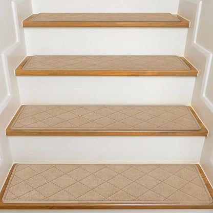 Stair Treads for Wooden Steps Indoor, 15 Pack 8" X 30" Non Slip Carpet Stair Treads with Reusable Adhesive for Kids Elders and Dogs, Surface Polyester TPR Backing Stair Rugs, Beige
