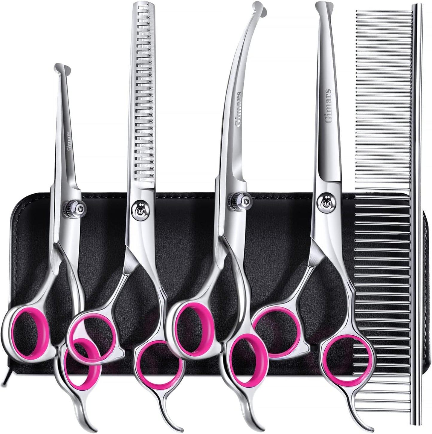 Gimars Titanium Coated Professional 6 in 1 4CR Stainless Steel Dog Grooming Scissors with Safety Round Tip, Heavy Duty Pet Grooming Scissor for Dogs, Cats and Other Animals