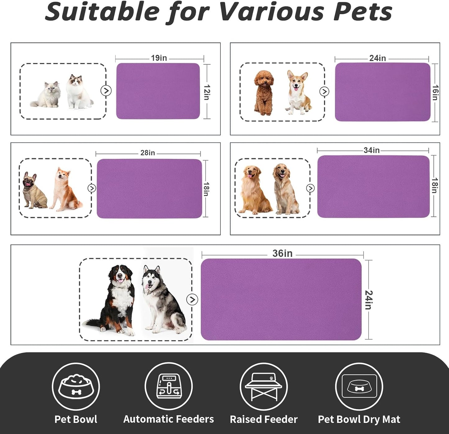 HotLive Dog Food Mat - Absorbent Cat Mat for Food and Water, No Stains Pet Feeding Bowl Mat, Easy to Clean Pet Placemats, Quick Dry Dog Water Dispenser Mat for Messy Drinkers | Paw Dark Grey 12"x 19"
