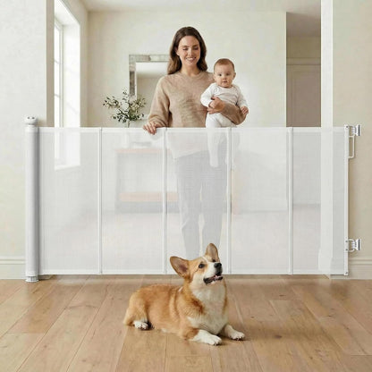 55" Retractable Baby Gates, 34" Tall Mesh Baby Gate with 4 Reinforced Rods, Prevents Kids & Dogs from Crawling Under, Retractable Dog Gate for Doorways, Hallways, Indoor/Outdoor, Black