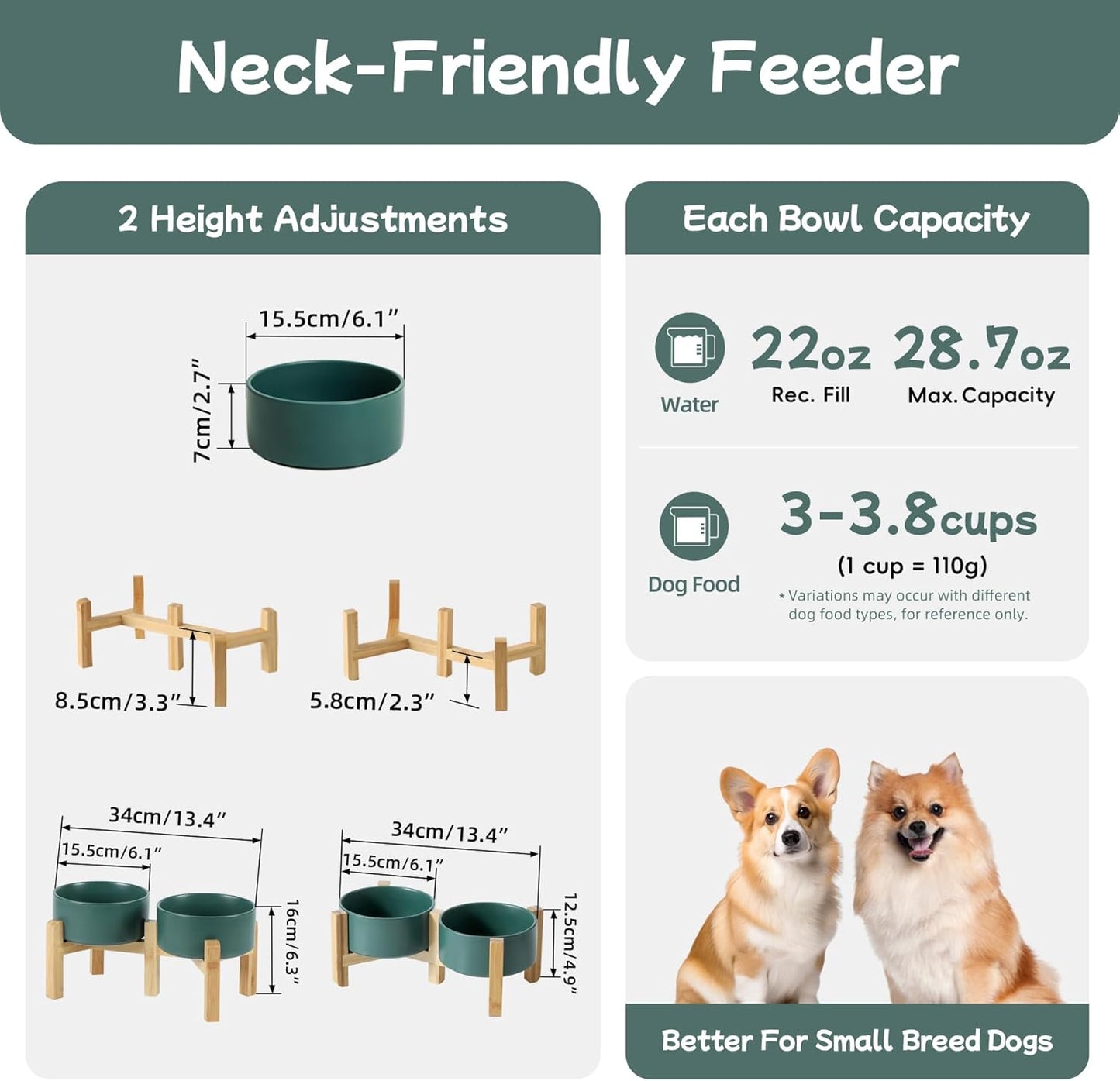 Havniva 8.3” Dog Bowls Elevated Ceramic Dog Food and Water Bowl, Raised Dog Water Bowl with Stand Non-Slip Rubber Base Large Capacity Feeding Pet Food Bowl for Large Dogs