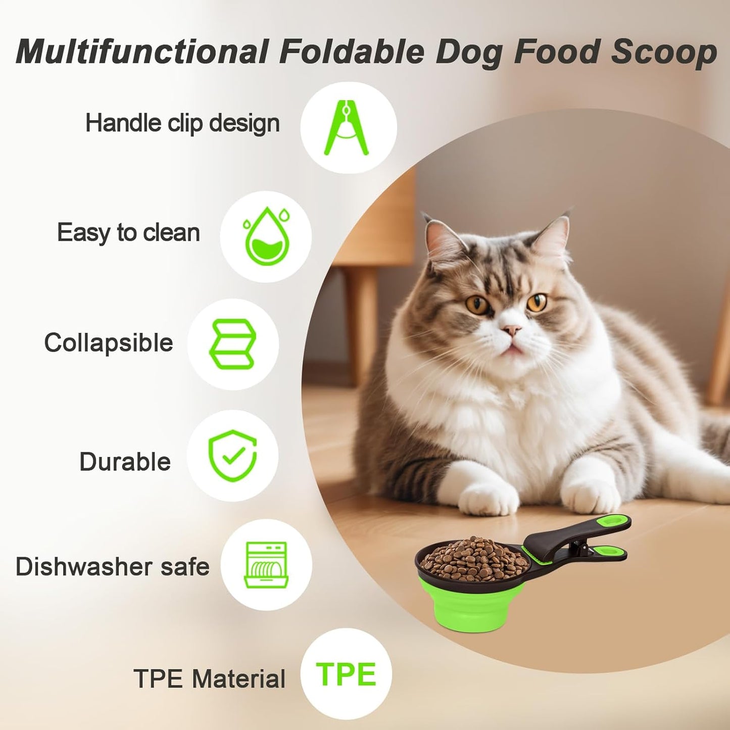 Collapsible Silicone Dog Food Scoop Foldable Pet Food Measuring Cup with Bag Clip 3 in 1 Multi-Function Silicone Dog Food Scooper (Rose Red, Medium)