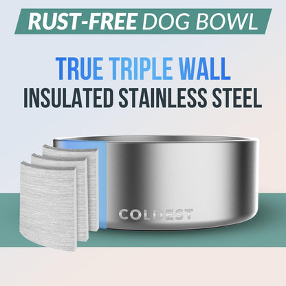 Coldest Dog Bowl - Anti Rust Metal, Non Slip, 3 Layers Insulated Stainless Steel Dog Bowls - Spill Proof & Heavy Duty - Water Bowl for Dogs, Cats & Pets, Dish Washer Safe (21 oz, Stealth Black)