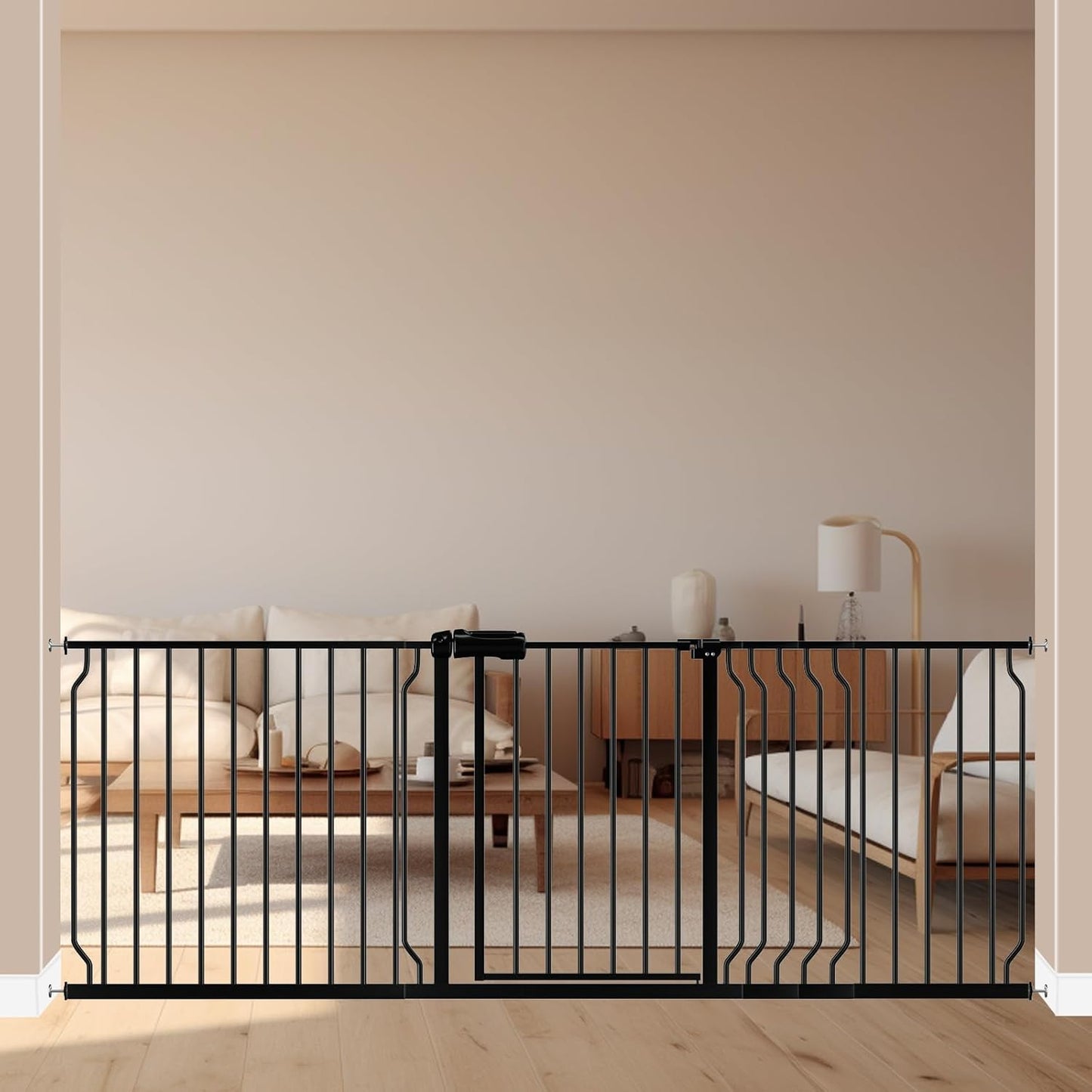 ALLAIBB Extra Wide Pressure Mounted Baby Gate Walk Through Child Kids Safety Toddler Tension White Long Large Pet Dog Gates with Extension for doorways Kitchen (57.48-62.20"/146-158cm, Black)