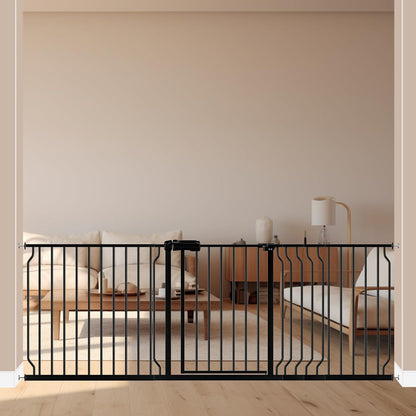 ALLAIBB Extra Wide Pressure Mounted Baby Gate Walk Through Child Kids Safety Toddler Tension White Long Large Pet Dog Gates with Extension for doorways Kitchen (57.48-62.20"/146-158cm, Black)