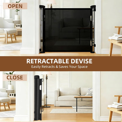 Retractable Baby Gate, 55 in Wide x 33 in Tall Mesh Dog Gate, Hardware Mounted Safety Gate with Double Lock for Doorways, Hallways, Indoor Outdoor, White
