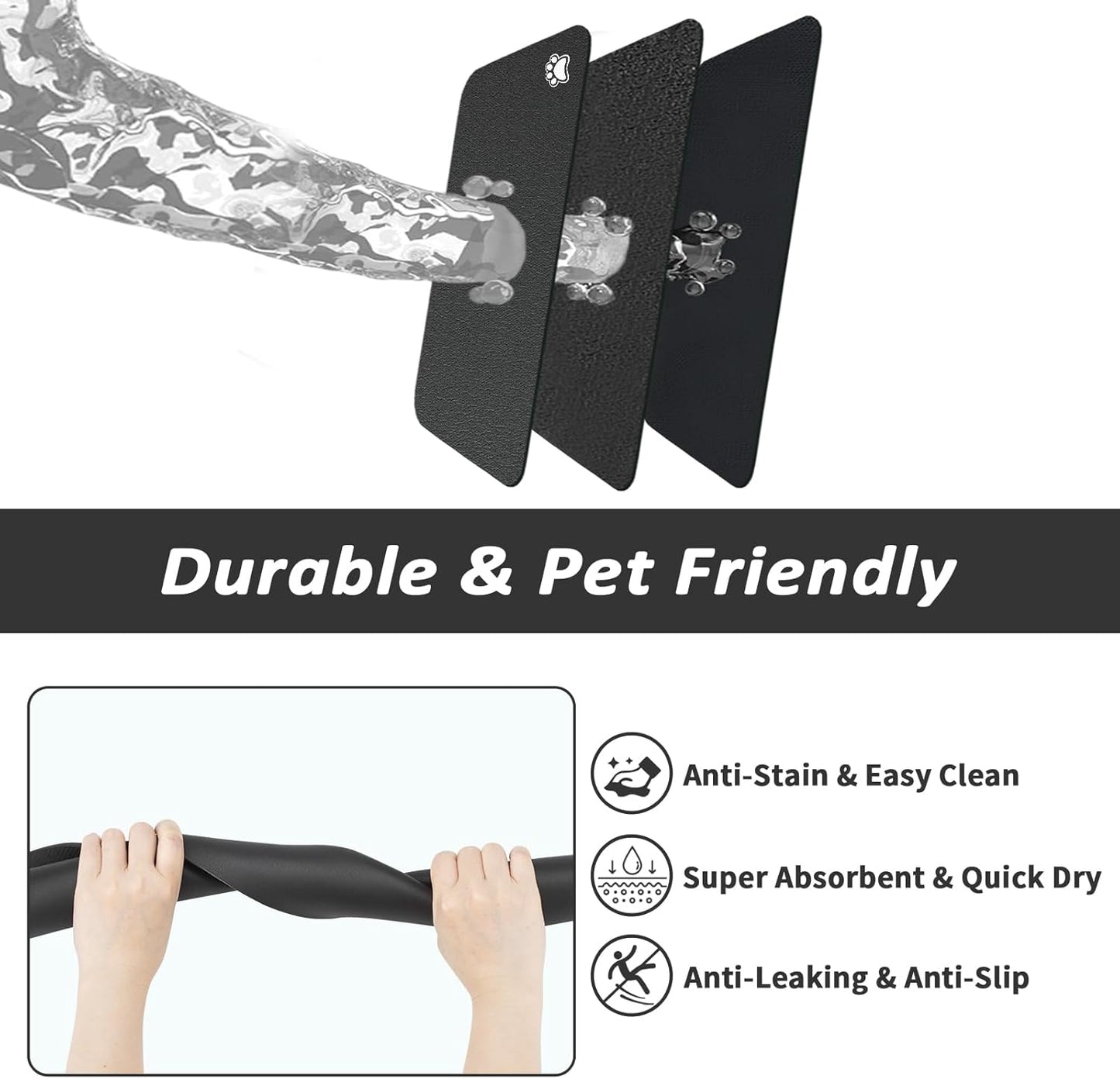 HotLive Dog Food Mat - Absorbent Cat Mat for Food and Water, No Stains Pet Feeding Bowl Mat, Easy to Clean Pet Placemats, Quick Dry Dog Water Dispenser Mat for Messy Drinkers | Paw Dark Grey 12"x 19"
