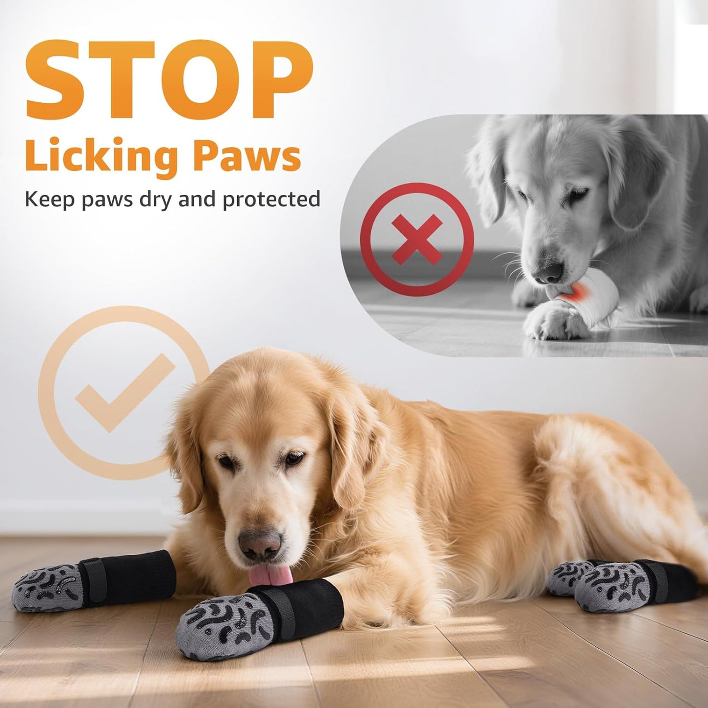 Double Sides Non-Slip Dog Socks to Prevent Licking Paws - Strong Traction for Paw Protector, Senior Dogs, Hardwood Floors, Dog Booties with Grippers - Size Large