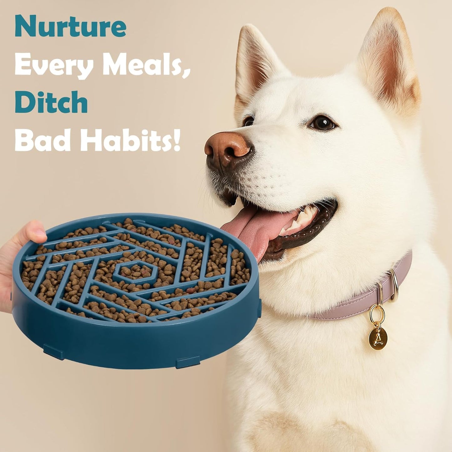 TOBYTO Slow Feeder Dog Bowls Large Medium Breed,Anti-Choking Slow Eating Dog Food Bowl,Non Slip Pet Slower Food Feeding Bowls Large Puzzle Slow Feeder Bloat Stop Maze Dog Dishes,Black