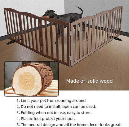 ZJSF Foldable Freestanding Indoor Dog Gate for House Wood White Long Pet Gates Dog Fence for Stairs Puppy Gates for Hallways,Pet Fence, Puppy Gate,Support Feet Included 24 "Height-3 Panels
