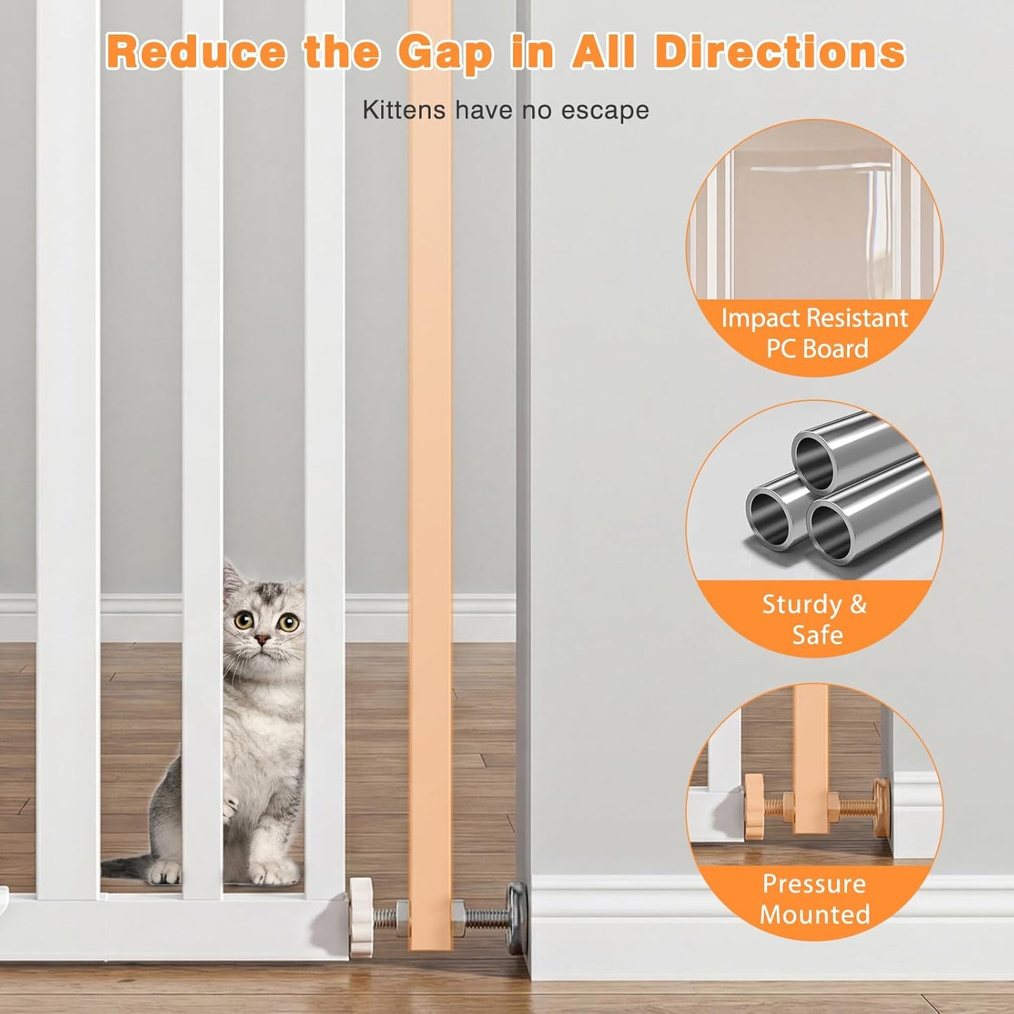 78.7" Extra Tall Transparent Cat Gate for Doorway, PC Board Clear Pet Gate with 27”-37” Adjustable Width, Pressure Mounted Dog Gate with Auto Locking, for Stairs/Kitchen/Hallways, No Drilling