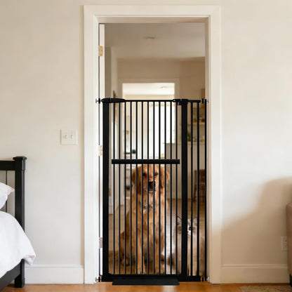 Lumizone Extra Tall Cat Gate 61.02" High Pressure Mounted Extra Wide 30.12"-34.05" (17Sizes) 1.37" Gap No Drilling Auto-Close Tall Pet Gate for Dogs (Black, 30.12"-34.05" W)