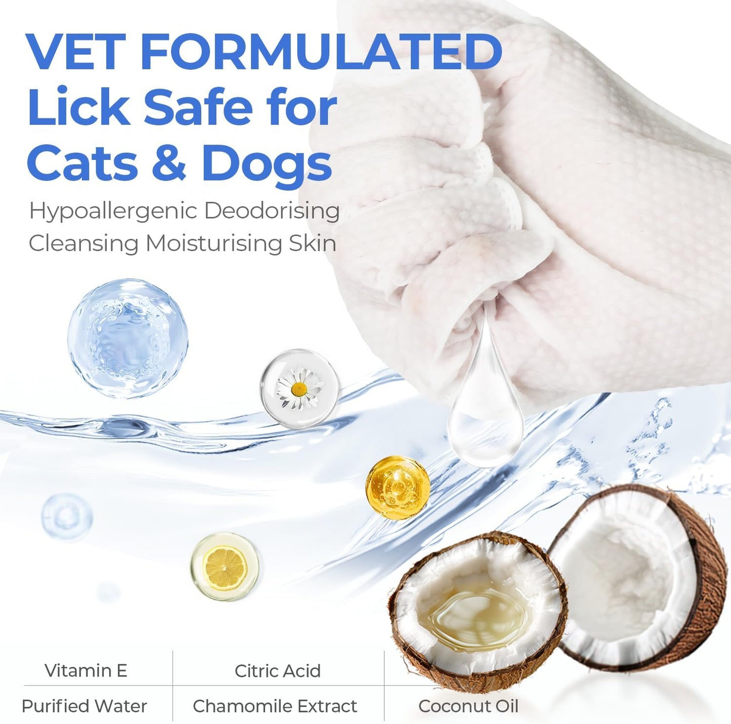 Pet Cleaning Glove Wipes for Dogs & Cats, Hypoallergenic Deodorizing Disposable Bathing Wipes,No-Rinse Grooming Wipes, Extra Thick,Perfect for Pet Dry Cleaning,Daily Care and Travel,24 pcs