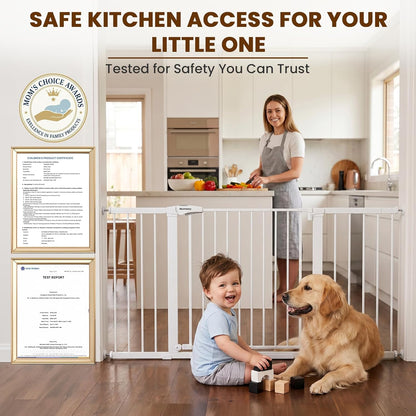 Mumeasy Baby Gate Extra Wide, 29.7-51'' Pressure Mounted Dog Gate with Walk Thru Door, Auto Close Pet Gate for House, Stairs, Doorways,Black