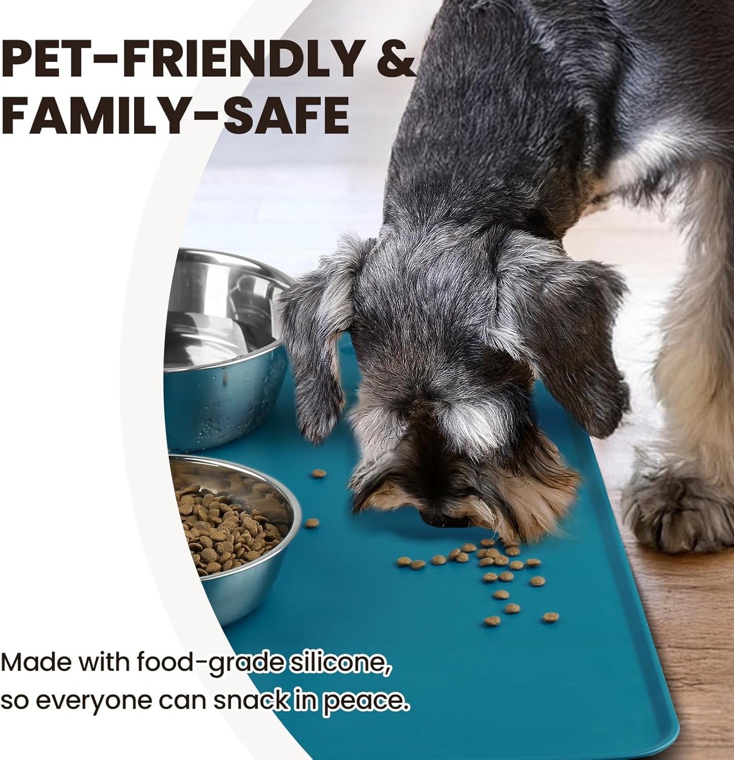 VIVAGLORY Dog Food Mat Flexmat Dog Bowl Mat, Placemat Food Tray with Raised Edges & Lip for Indoor Floor, Non Slip Waterproof Silicone Dish Placemat for Cat & Pet, S, Grey