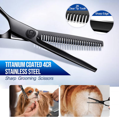 Gimars Titanium Coated Professional 6 in 1 4CR Stainless Steel Dog Grooming Scissors with Safety Round Tip, Heavy Duty Pet Grooming Scissor for Dogs, Cats and Other Animals