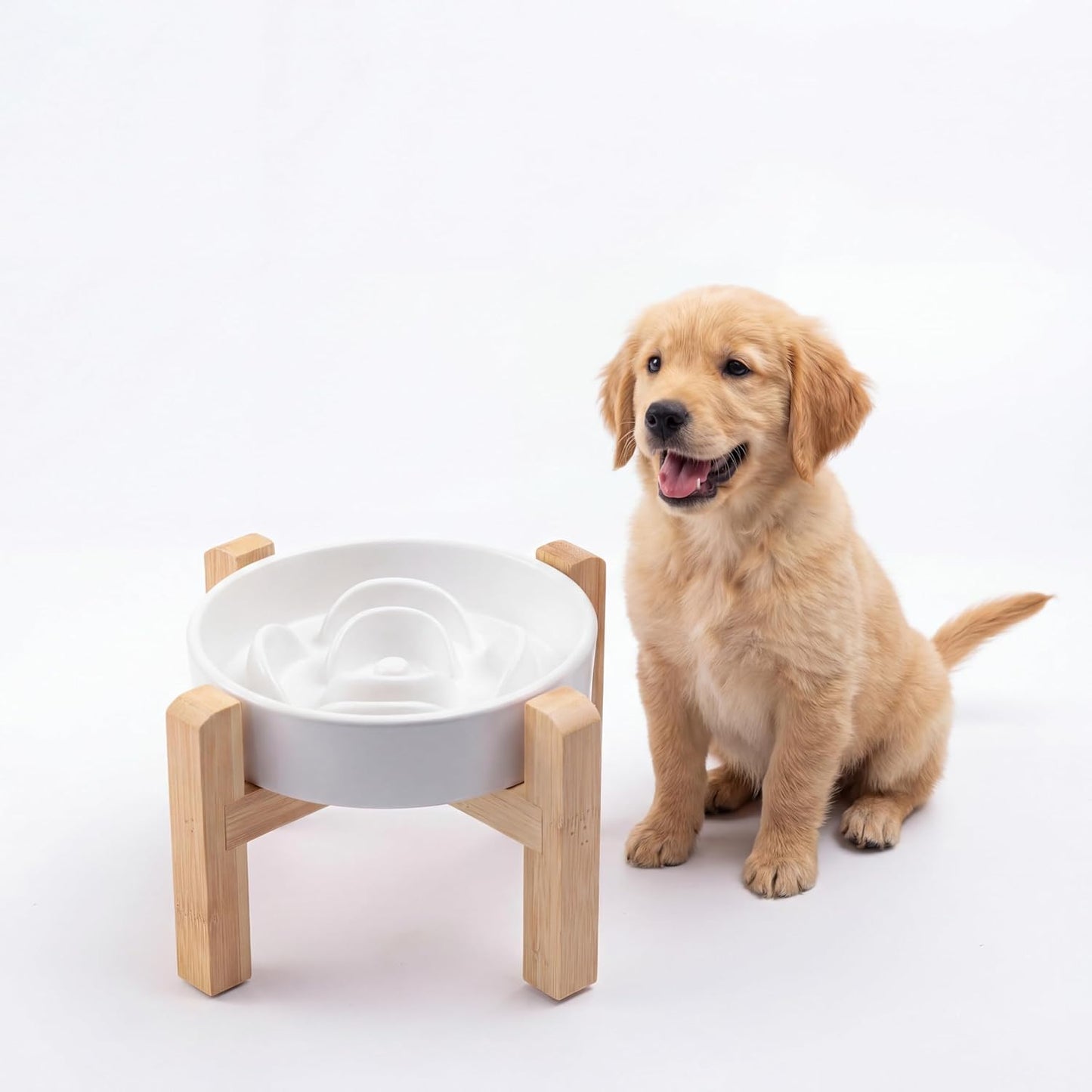 Ceramic Slow Feeder/Dog Bowl for Small Medium Dogs,Elevated/Raised Slow Feeding Dog Food Water Dish Heavy Weighted,Puzzle Eating Bowl Moder （Stars Mark-Forest Green, 8.26in）