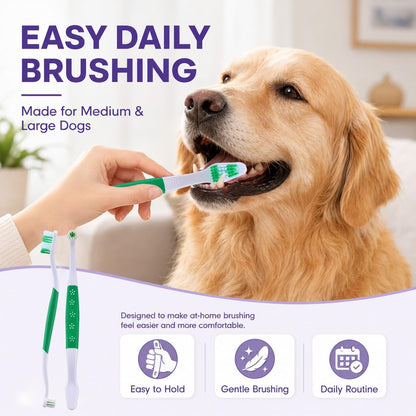 Dog Toothbrush – Newly Upgraded Dual-Head Design with 60° Wavy Bristles – Gently Surrounds Teeth for Deep Cleaning and Plaque Removal – Non-Slip Handle, Ideal for Daily Pet Dental Care (Pink, 1-Pack)
