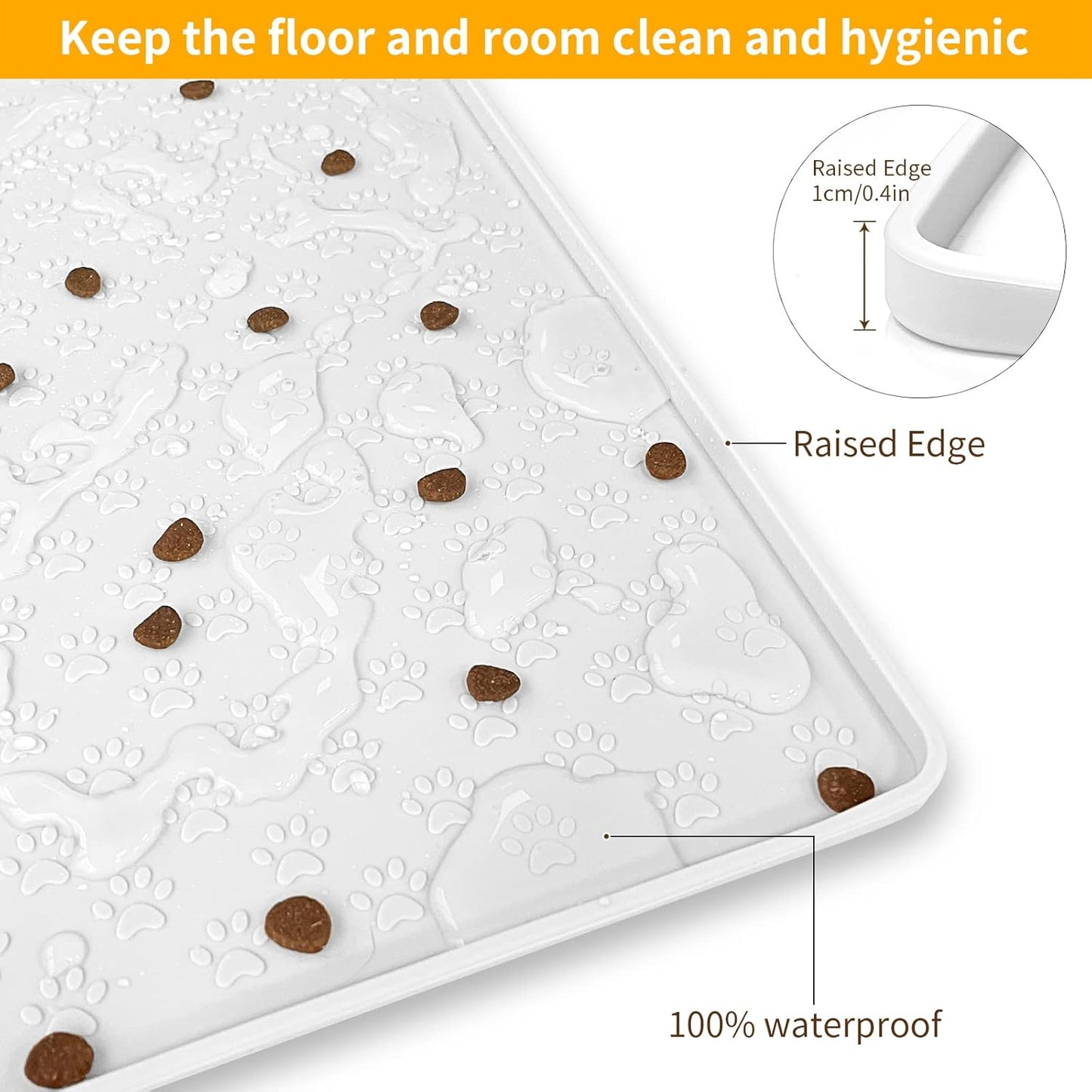 Ptlom Pet Placemat for Dog and Cat, Mat for Prevent Food and Water Overflow, Suitable for Small, Medium and Big Pet, 18" 12", Grey, Silicone