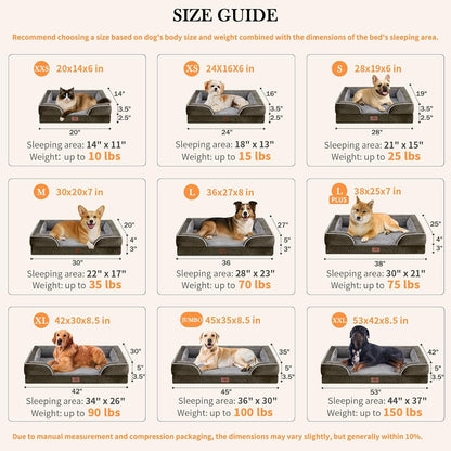 Comfort Expression Orthopedic Dog Bed for Extra Large Dogs 42x30 Inch, Waterproof Egg Crate Foam XL Pet Bed with Removable Bolsters, Dog Couch with Washable Cover & Non-Slip Bottom, Grey - Colors A