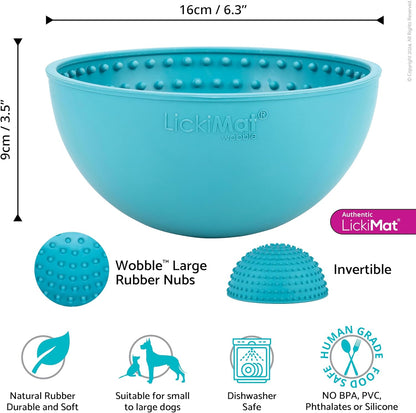 LickiMat Wobble, Dog Slow Feeder Bowl Lick Mat, Boredom Anxiety Reducer; Perfect for Food, Treats, Yogurt, or Peanut Butter. Fun Alternative to a Slow Feed Dog Bowl, Turquoise