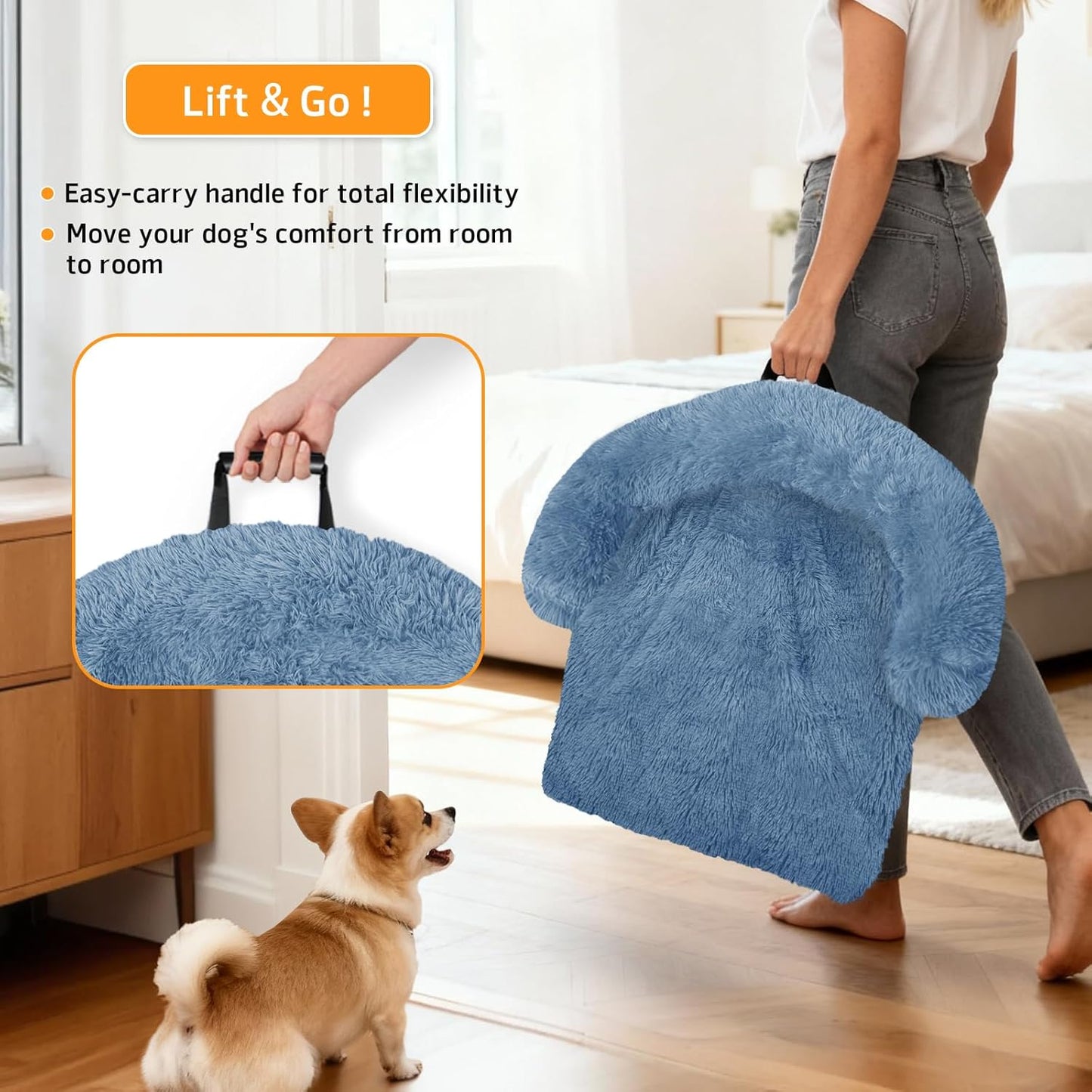 Calming Dog Bed Fluffy Plush Dog Mat for Furniture Protector with Removable Washable Cover for Large Medium Small Dogs and Cats (Large, Light Grey)