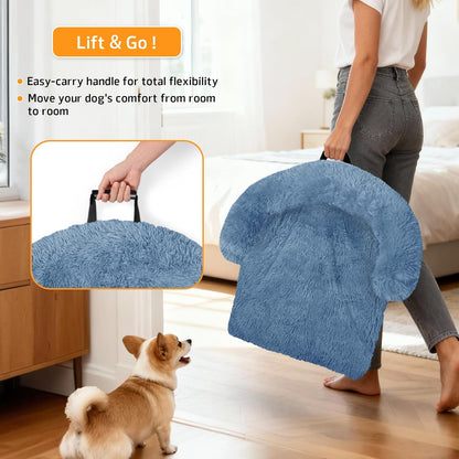 Calming Dog Bed Fluffy Plush Dog Mat for Furniture Protector with Removable Washable Cover for Large Medium Small Dogs and Cats (Large, Light Grey)