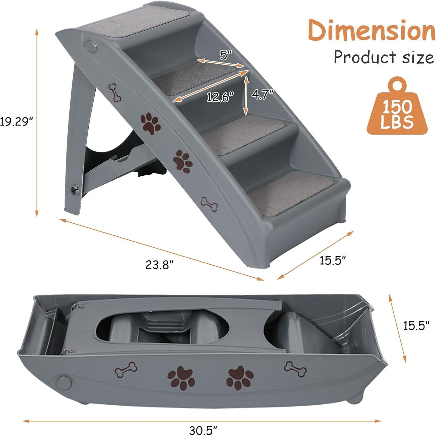 20" H 4-Step Dog Stairs for Small Dogs and Cats, Non-Slip Dog Steps for High Beds, Couch, Sofa, Sturdy Pet Steps (Tan)