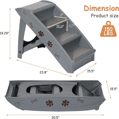20" H 4-Step Dog Stairs for Small Dogs and Cats, Non-Slip Dog Steps for High Beds, Couch, Sofa, Sturdy Pet Steps (Tan)