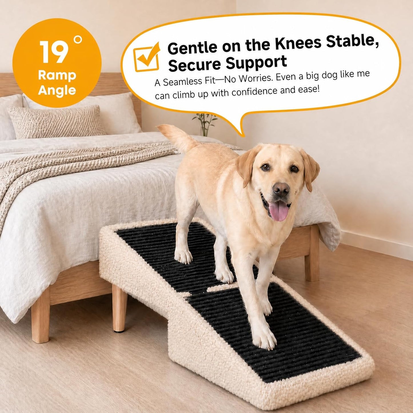 3-in-1 Dog Ramp with Storage 18.9"×17.7"×18.9", Dog Steps Anti-Slip, Foldable Pet Stairs, Ottoman Pet Ramp for Puppy Senior or Injured Dogs & Cats, Supports 220 lbs for Couch & Bed