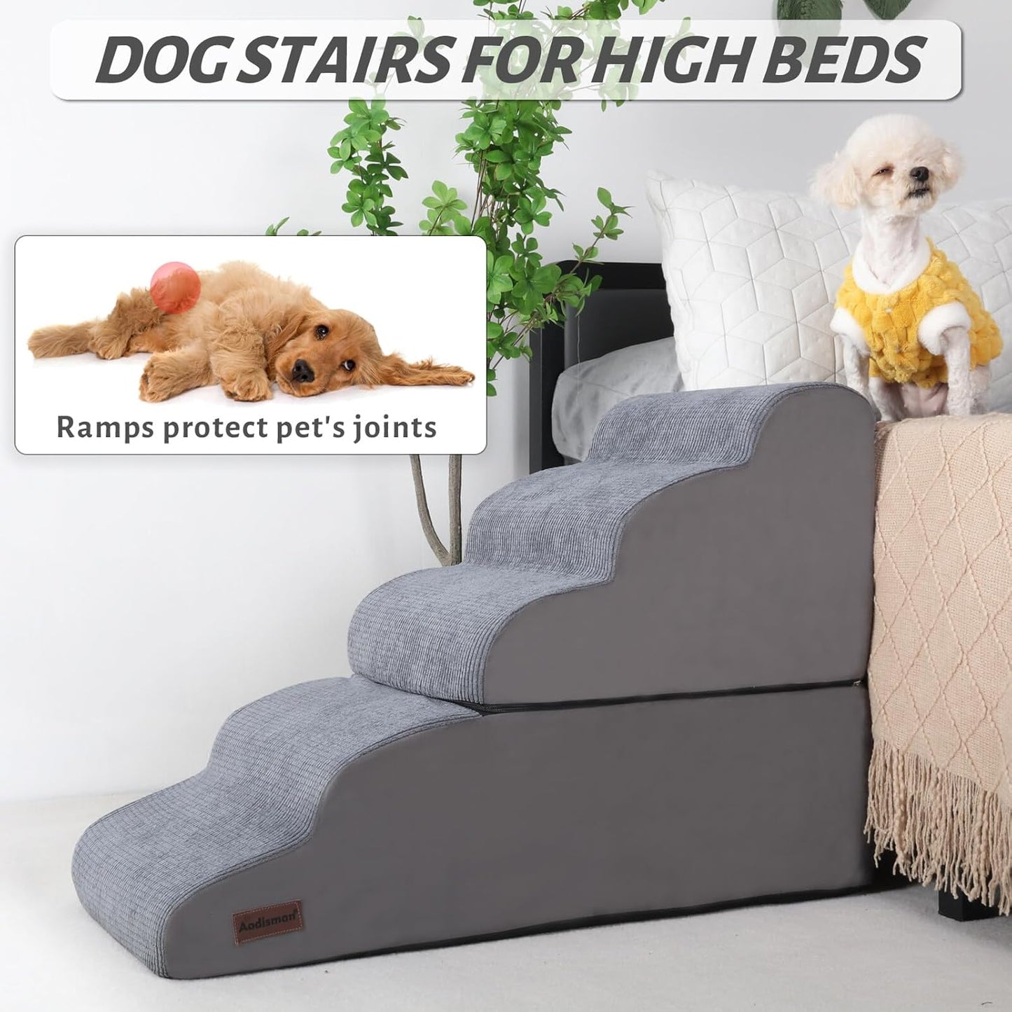 Aodisman 3-Step Dog Ramp and Stairs for Sofa and Chair - Non-Slip Sturdy Pet Steps for Small Dogs and Cats,15.7" H,Grey