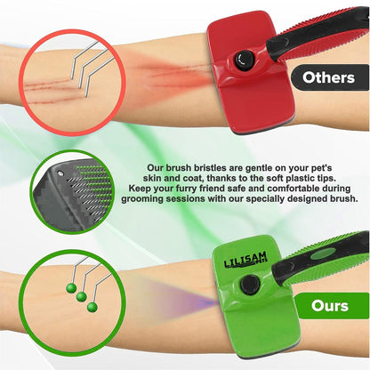 Pet Self Cleaning Slicker Brush and Grooming Comb - Gently Removes Loose Hair, Tangles, and Dirt - Skin Friendly Deshedding Grooming Tool for Hair Dogs & Cats - Pet Supplies Accessories (Purple)