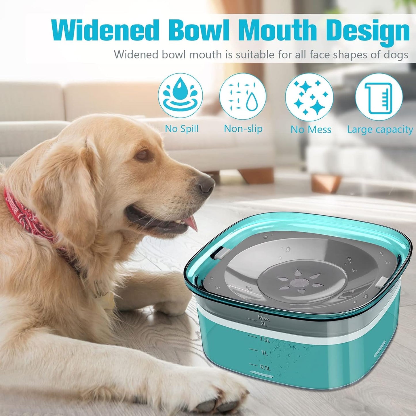 UPSKY 70oz Dog Water Bowl 2L No Spill Dog Bowls Large Capacity Spill Proof Slow Water Feeder, No Splash Pet Water Dispenser Vehicle Carried Travel Slow Drinking Bowl for Messy Drinkers