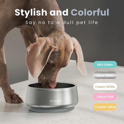 Pawaii Dog Bowl, 34 oz Double-Wall Stainless Steel Food and Water Bowl, Non-Slip Rubber Base, Dishwasher Safe, ID Tag Included, (1 Pack)