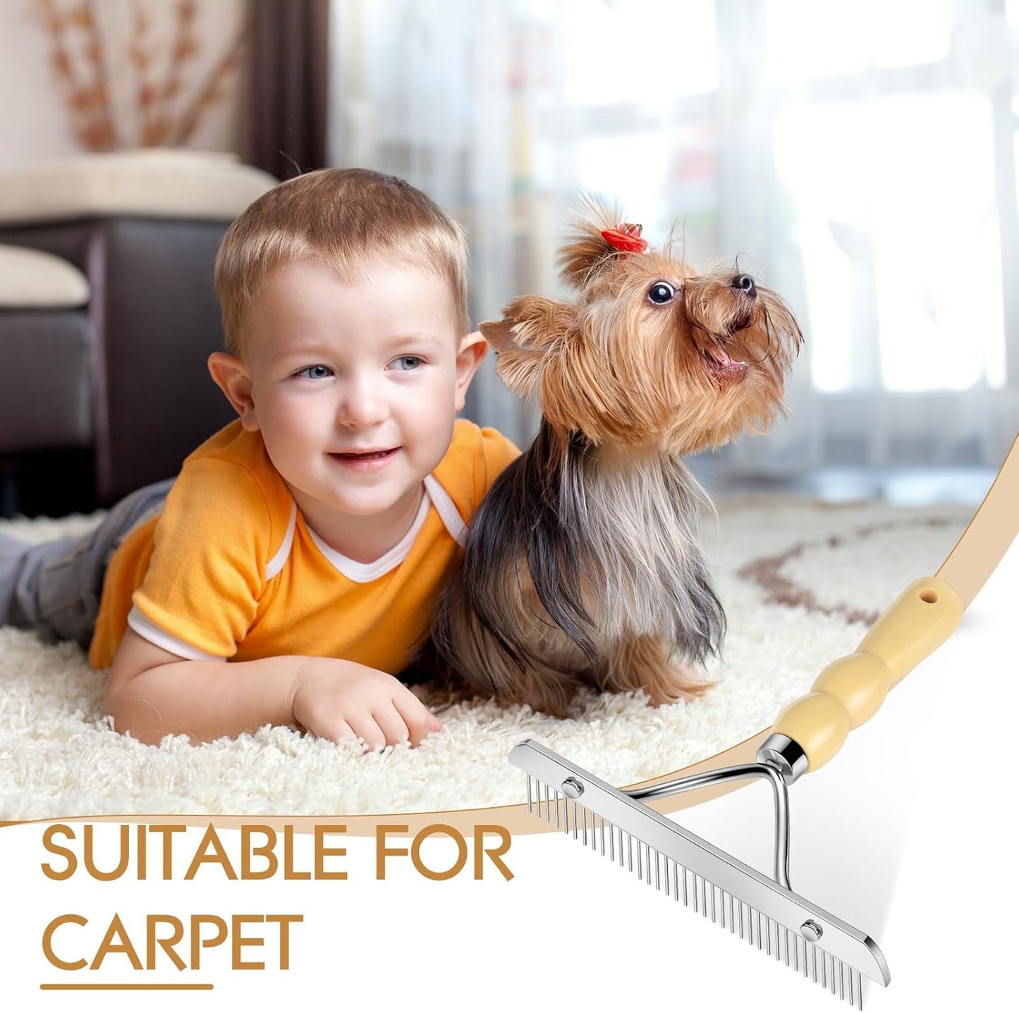 Metal Handheld Carpet Rake for Fluffy Plush, Pet Hair Removal Tool, Reusable Cat & Dog Hair Remover Comb, Brush Scraper Broom for Shag Rugs, Home Cleaning - Efficient Pet Hair Pickup