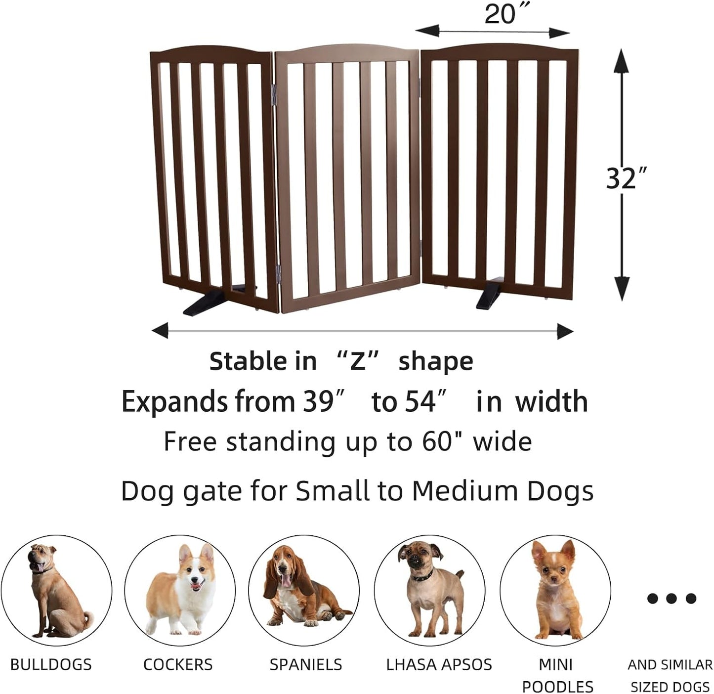 ZJSF Foldable Freestanding Indoor Dog Gate for House Wood White Long Pet Gates Dog Fence for Stairs Puppy Gates for Hallways,Pet Fence, Puppy Gate,Support Feet Included 24 "Height-3 Panels