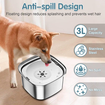 UPSKY 3L Dog Water Bowl 101oz Stainless Steel No Spill Large Capacity Dog Food Water Bowl Slow Water Feeder, Spill Proof Pet Water Dispenser Vehicle Carried Travel Water Bowl