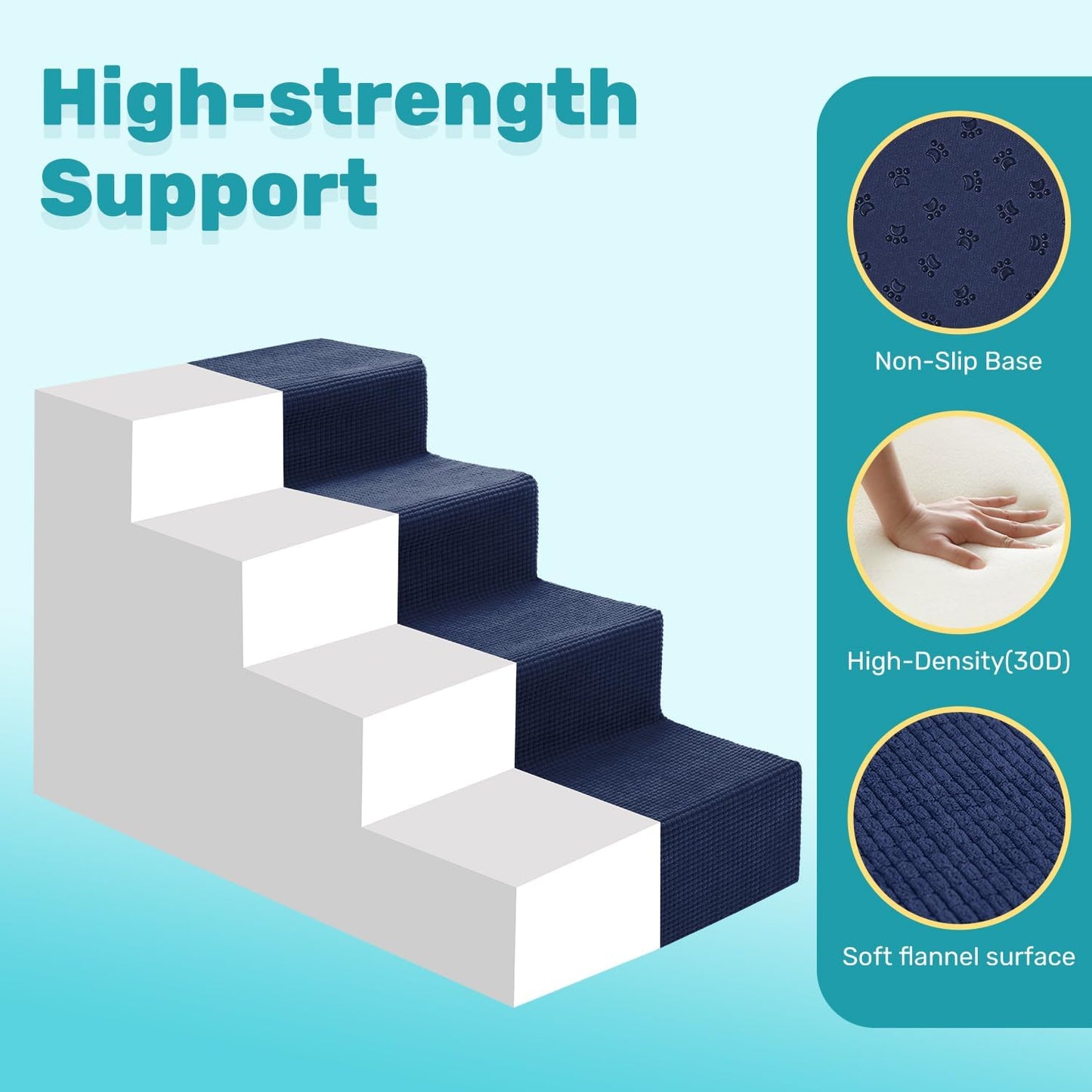 Dog Stairs for Bed, Extra Wide 5-Step Dog Steps for High Bed, High-Density Foam Pet Stairs with Non-Slip Removable Washable Cover for Small Pets, 23" H, Navy