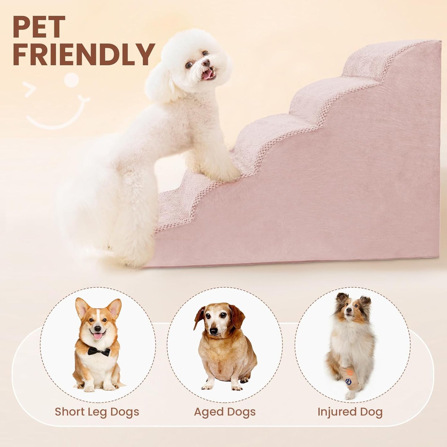Dog Stairs for Small Dogs, 3 Tiers High Density Foam Dog Ramp, Extra Wide Non-Slip Pet Steps for High Beds Or Couch, Soft Foam Doggie Ladder for Dogs Injured, Older Pets, Small Cats