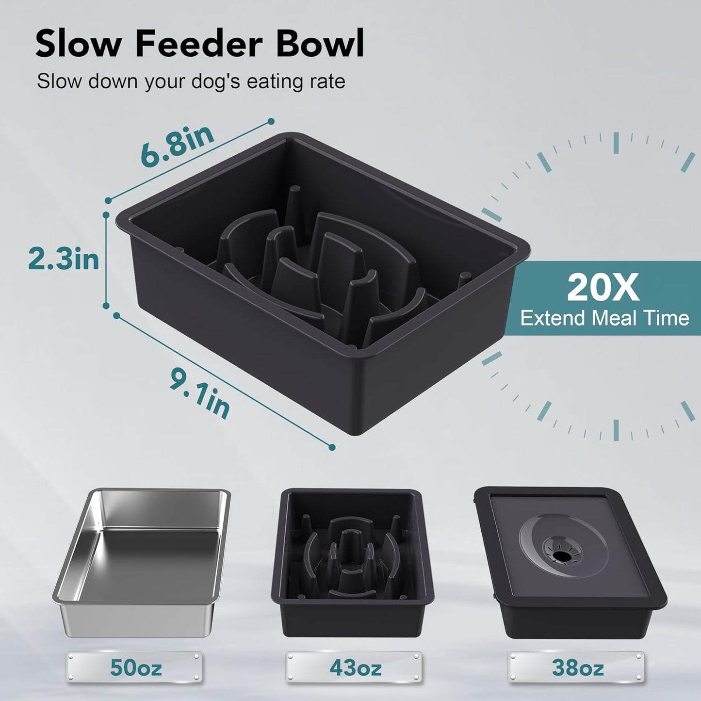 UPSKY 2-in-1 Elevated Dog Bowls Slow Feeder, 4 Height Adjustable Raised Bowl Stand, No Spill Dog Water Bowls, Anti-Slip Food and Water Bowls for Small Medium Dogs(Not Include Stainless Steel Bowl)