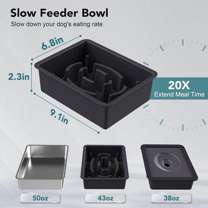 UPSKY 2-in-1 Elevated Dog Bowls Slow Feeder, 4 Height Adjustable Raised Bowl Stand, No Spill Dog Water Bowls, Anti-Slip Food and Water Bowls for Small Medium Dogs(Not Include Stainless Steel Bowl)